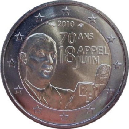 2 euro 2010 commémorative France 70ème anniversaire de l’Appel du 18 juin