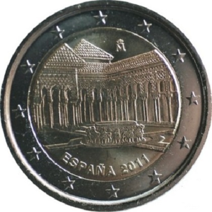 2 euro 2011 commémorative Espagne la Cour des Lions de l’Alhambra à Grenade