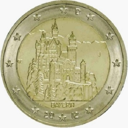 2 euro 2012 commémorative Allemagne Bayern, État fédéré de Bavière, château de Neuschwanstein