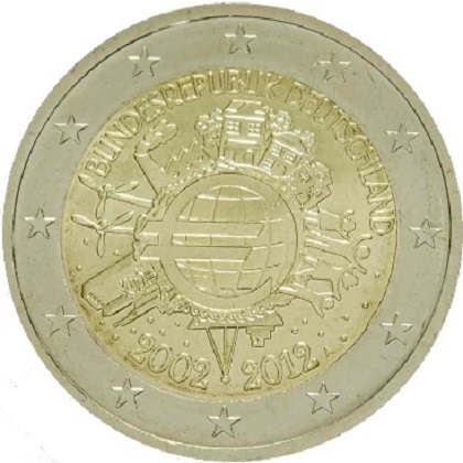 2 euro 2012 commémorative Allemagne les dix ans de l'euro