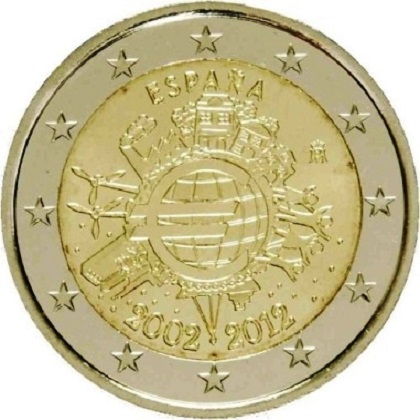 2 euro 2012 commémorative Espagne les dix ans de l'euro