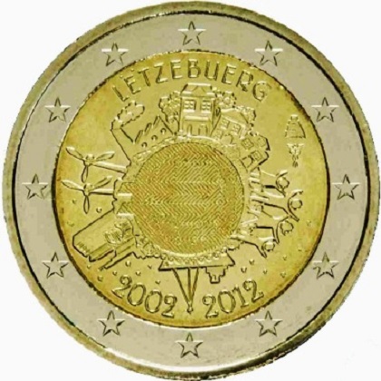 2 euro 2012 commémorative Luxembourg les dix ans de l'euro