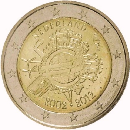 2 euro 2012 commémorative Pays-Bas les dix ans de l'euro