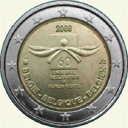 2 euro 2008 commémorative Belgique 60e anniversaire de la Déclaration Universelle des Droits de l’Homme