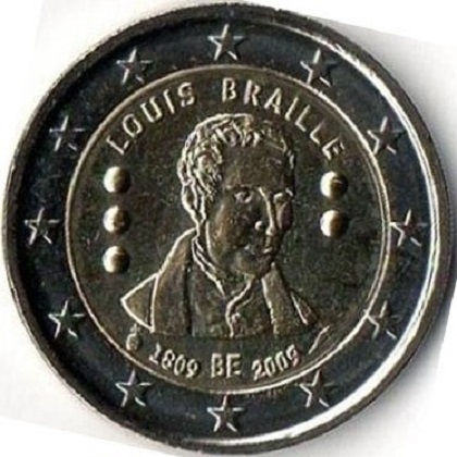 2 euro 2009 commémorative Belgique bicentenaire de la naissance de Louis Braille
