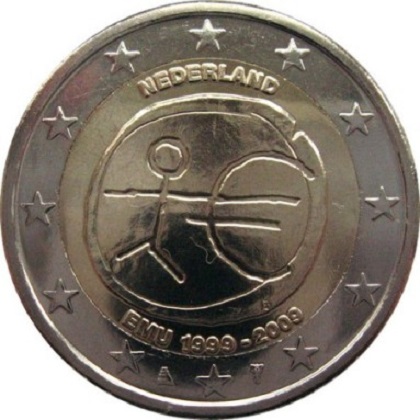 2 euro 2009 commémorative Pays-Bas 10ème anniversaire de l’Union économique et monétaire 