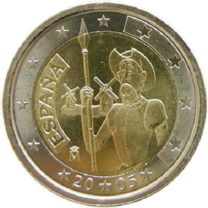2 euro 2005 commémorative Espagne 400 ans de la première édition de L’ingénieux hidalgo Don Quichotte de la Manche de Miguel de Cervantes
