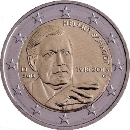 2 euros commémorative 2018 Allemagne pour le centenaire de la naissance d'Helmut Schmidt