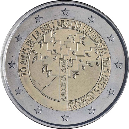 2 euros commémorative 2018 Principauté d'Andorre pour le 70ème anniversaire de la déclaration des droits de l'homme