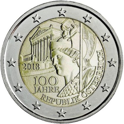 2 euros commémorative 2018 Autriche pour commémorer les 100 ans de la république autrichienne.