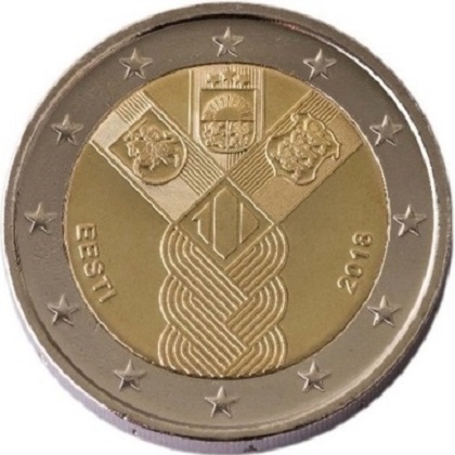 2 euros commémorative 2018 Estonie centenaire de la fondation des états baltes indépendants