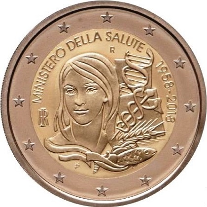 2 euros commémorative 2018 Italie le 60ème anniversaire du Ministère de la Santé Italien.