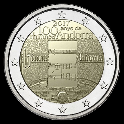 2 euros commémorative 2017 Andorre les 100 ans de son l'hymne national