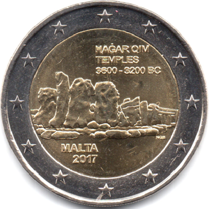 2 euros commémorative 2017 Malte les temples préhistoriques maltais de Hagar Qim,