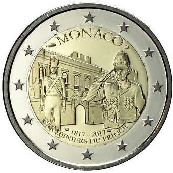 2 euros commémorative 2017 Principauté de Monaco 200 ans de la Compagnie des carabiniers du Prince.