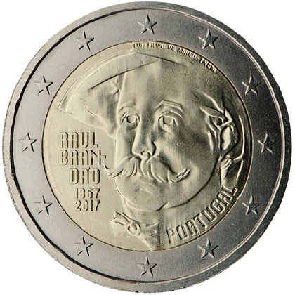 2 euros commémorative 2017 Portugal le 150ème anniversaire de la naissance de l'écrivain Raul Brandao