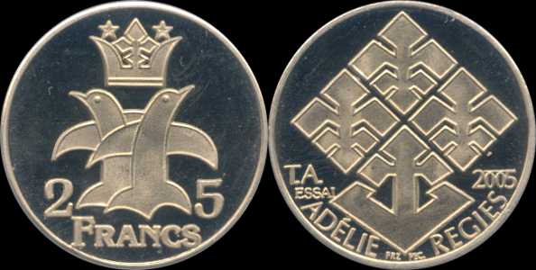 pièce 25 francs terre adélie 2005