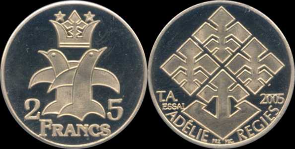 pièce 25 francs terre adélie 2005