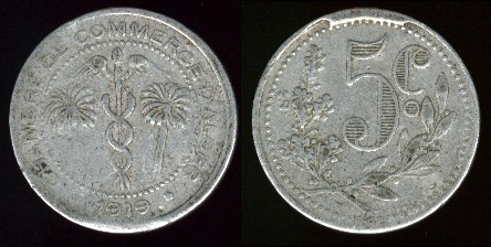 Alger pièce de 5 centimes 1919