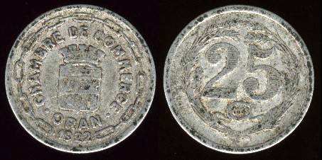 Oran pièce de 25 centimes 1922