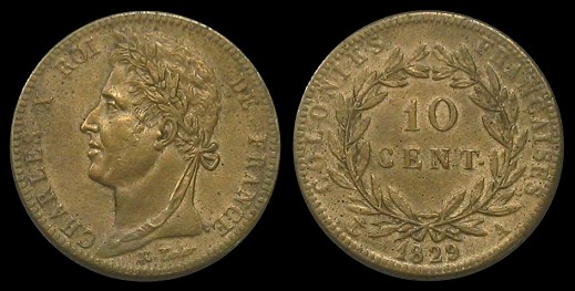 10 centimes 1829 Charles X Colonies Françaises