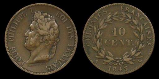 pièce 10 centimes 1843 Louis Philippe colonies françaises