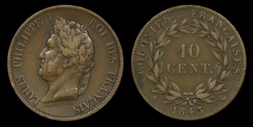 10 centimes 1843 Louis Philippe colonies françaises