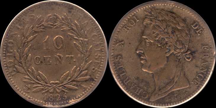 10 centimes 1825 Charles X Colonies Françaises