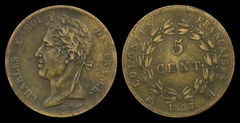 5 centimes 1827 Charles X Colonies Françaises