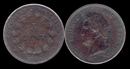 5 centimes 1844 Louis philippe Colonies Françaises