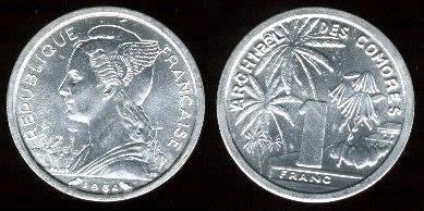 archipel des compores 1 franc 1964 