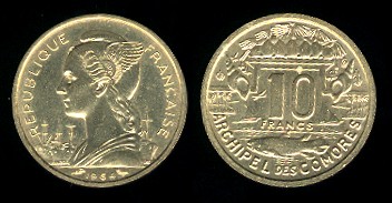 10 francs 1964 archipel des comores 