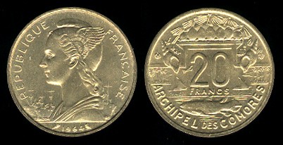 20 francs 1964 archipel des comores 