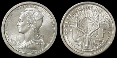 1 franc 1948 et 1949 côte française des somalis