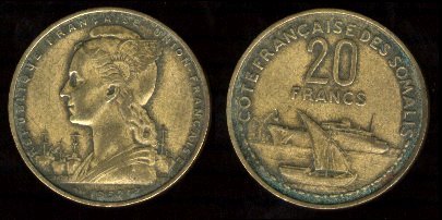 20 francs 1952 côte française des somalis