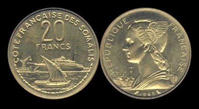20 francs 1965 côte française des somalis