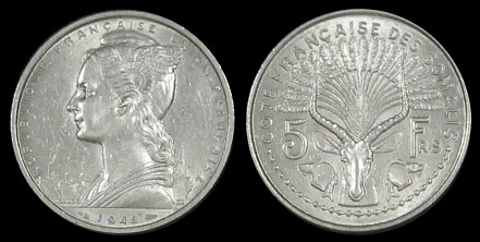 5 francs 1948 côte française des somalis