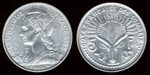 5 francs 1959 côte française des somalis
