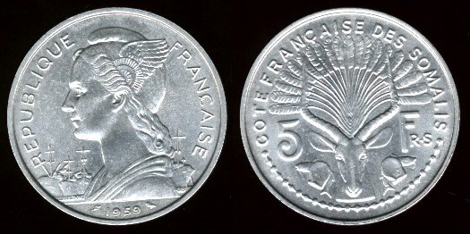 5 francs 1959 côte française des somalis