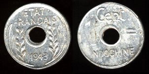 1 centime 1943 état français indochine