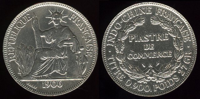 1 piastre de commerce 1906 indo-chine française