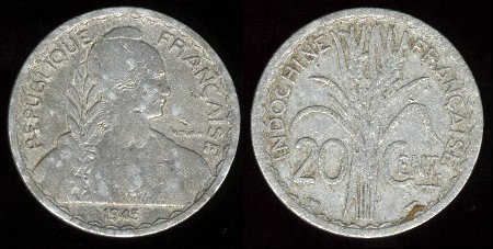 20 centimes 1945 alu indochine française