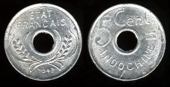 5 centimes état français 1943 indochine