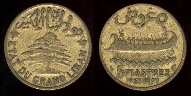 5 piastres 1931 état du grand Liban