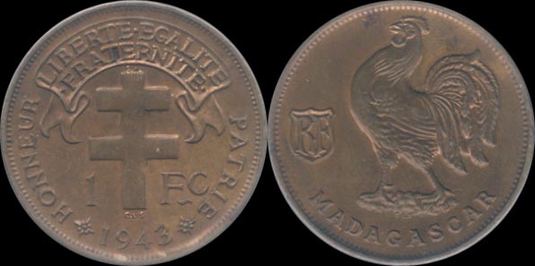 1 franc 1943 Madagascar