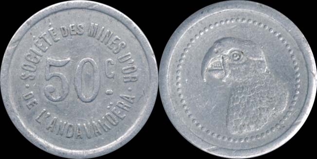 50 centimes 1920 Madagascar société des mines d'or de l'andavakoëra