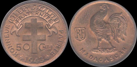 50 centimes 1943 Madagascar