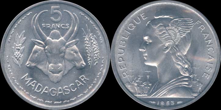 5 francs 1953 Madagascar