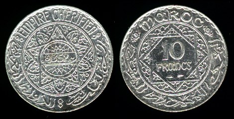 10 francs Maroc 1352
