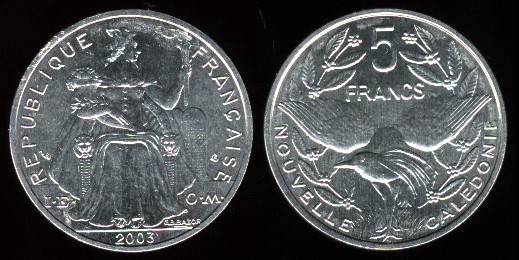 Nouvelle Calédonie 5 francs 2003 